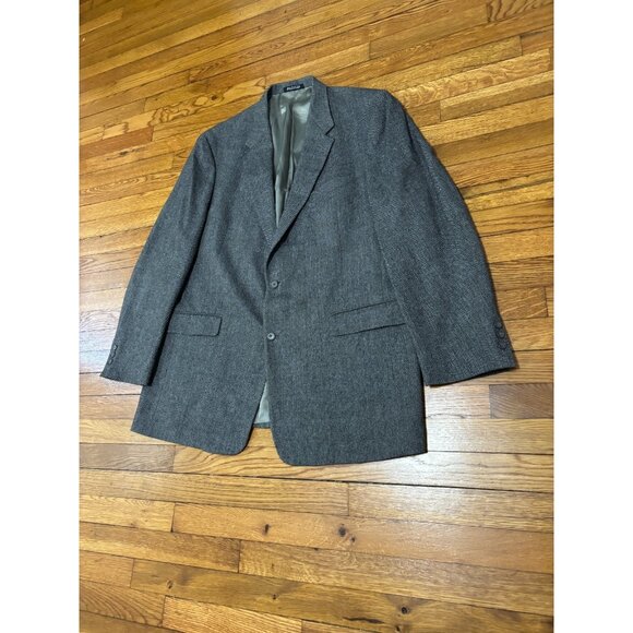 Vintage Austin Reed Mens Blazer Jacket Sz 48L Gray Wool Herringbone Sport Coat - Picture 2 of 8